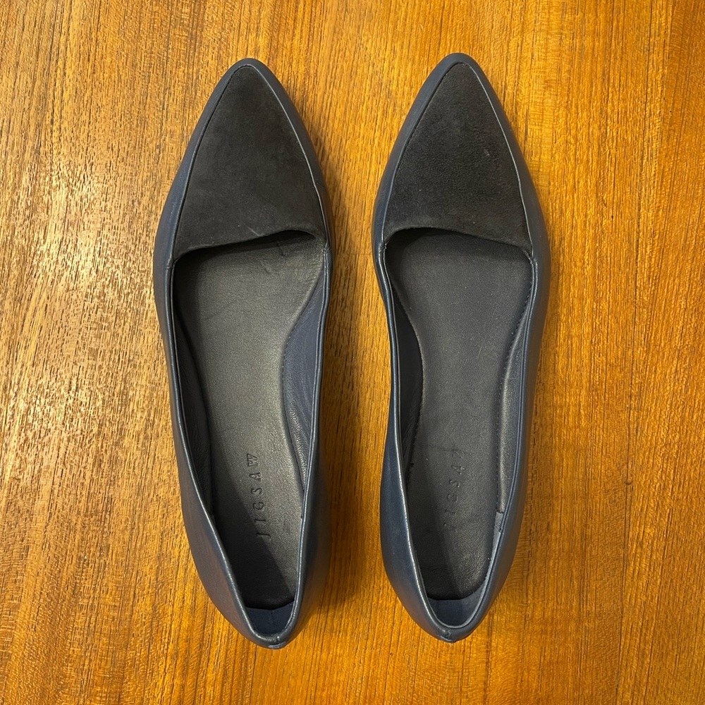 Jigsaw Leather Pointy Loafers - size 37 - Navy